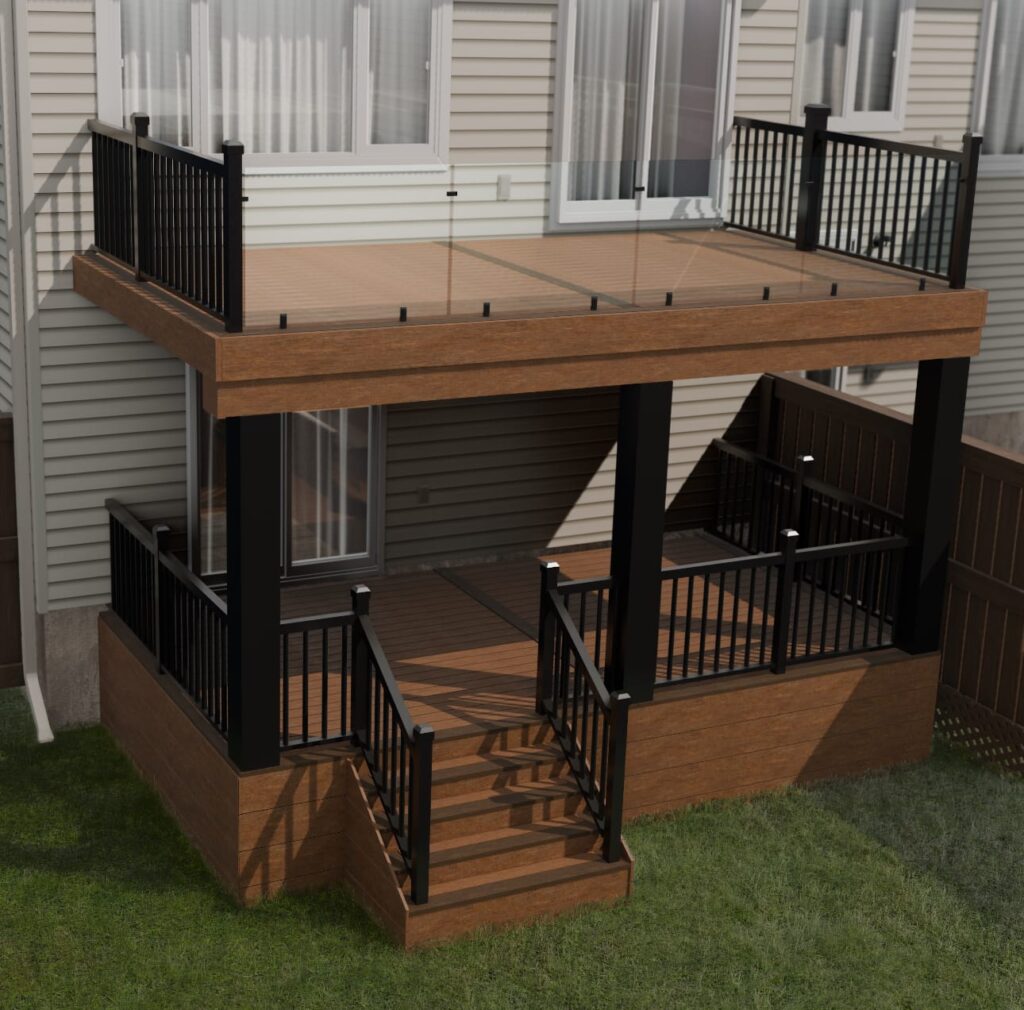 3D rendering and AutoCAD design for custom deck and interlock patio in Ottawa