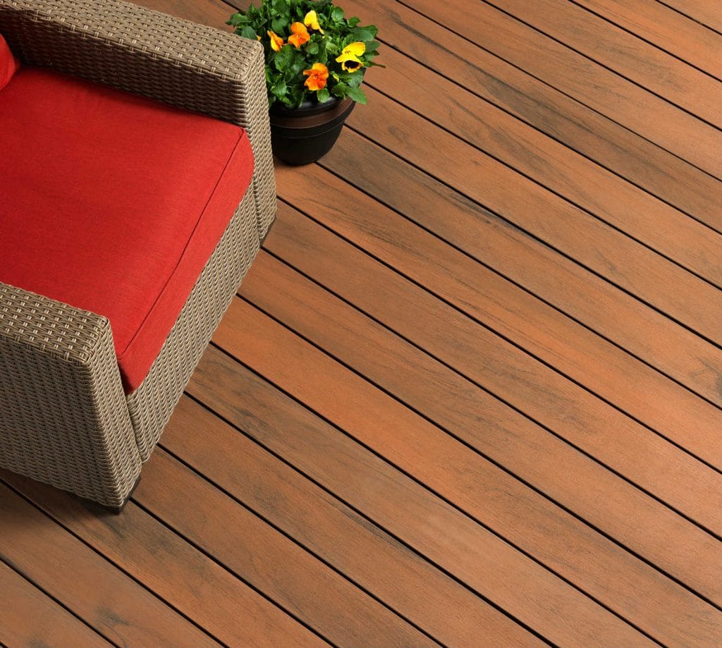 Clubhouse premium PVC decking installation with wood grain finish in Ottawa backyard